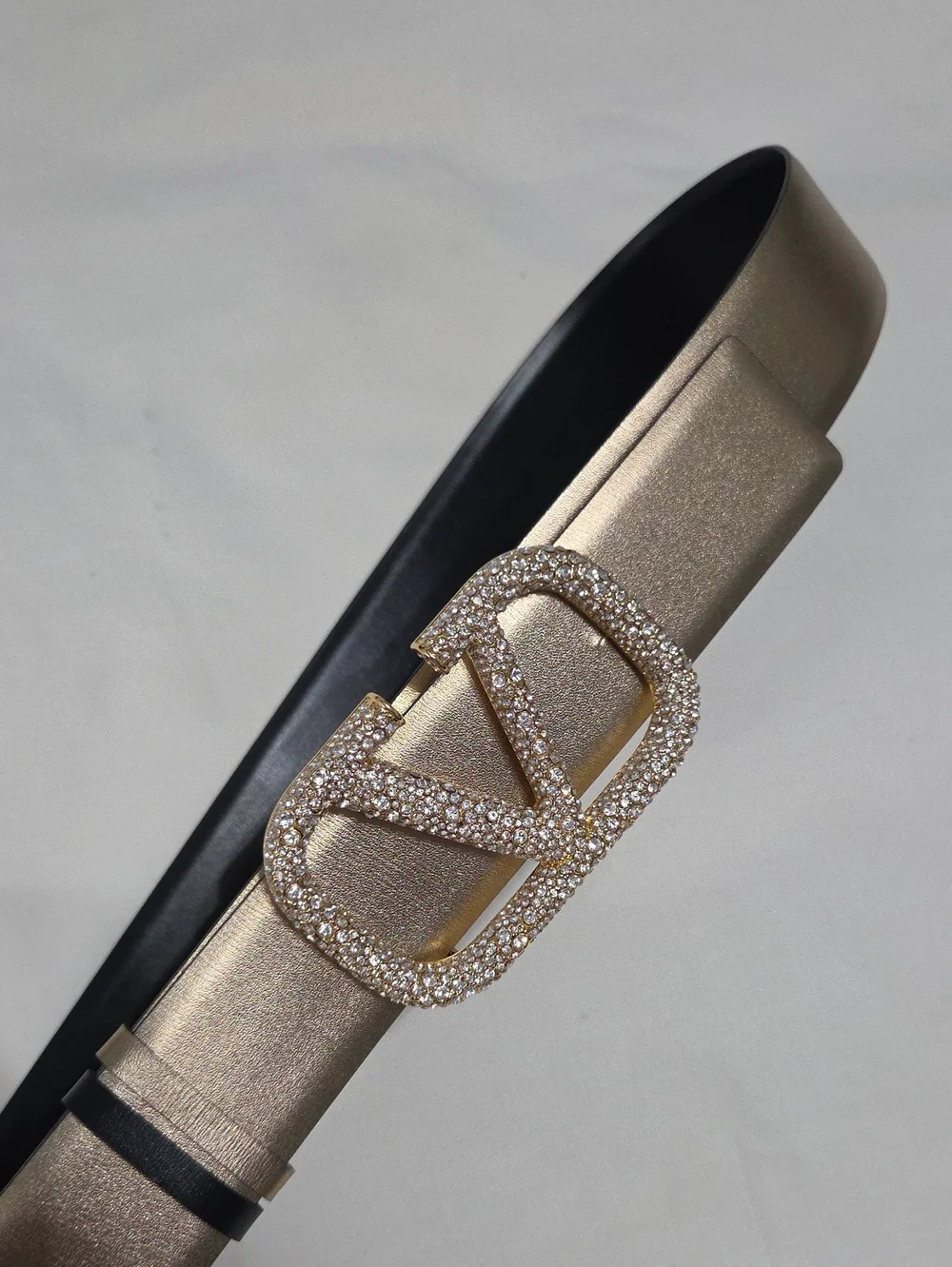 Valentino Garavani Reversible Gold Black Belt Studded Gold Buckle